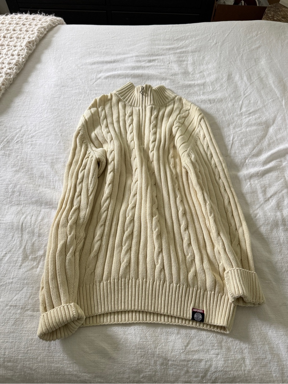 Super Dry Cream Cable Knit Half-Zip Sweater Size US 4 Like NEW
